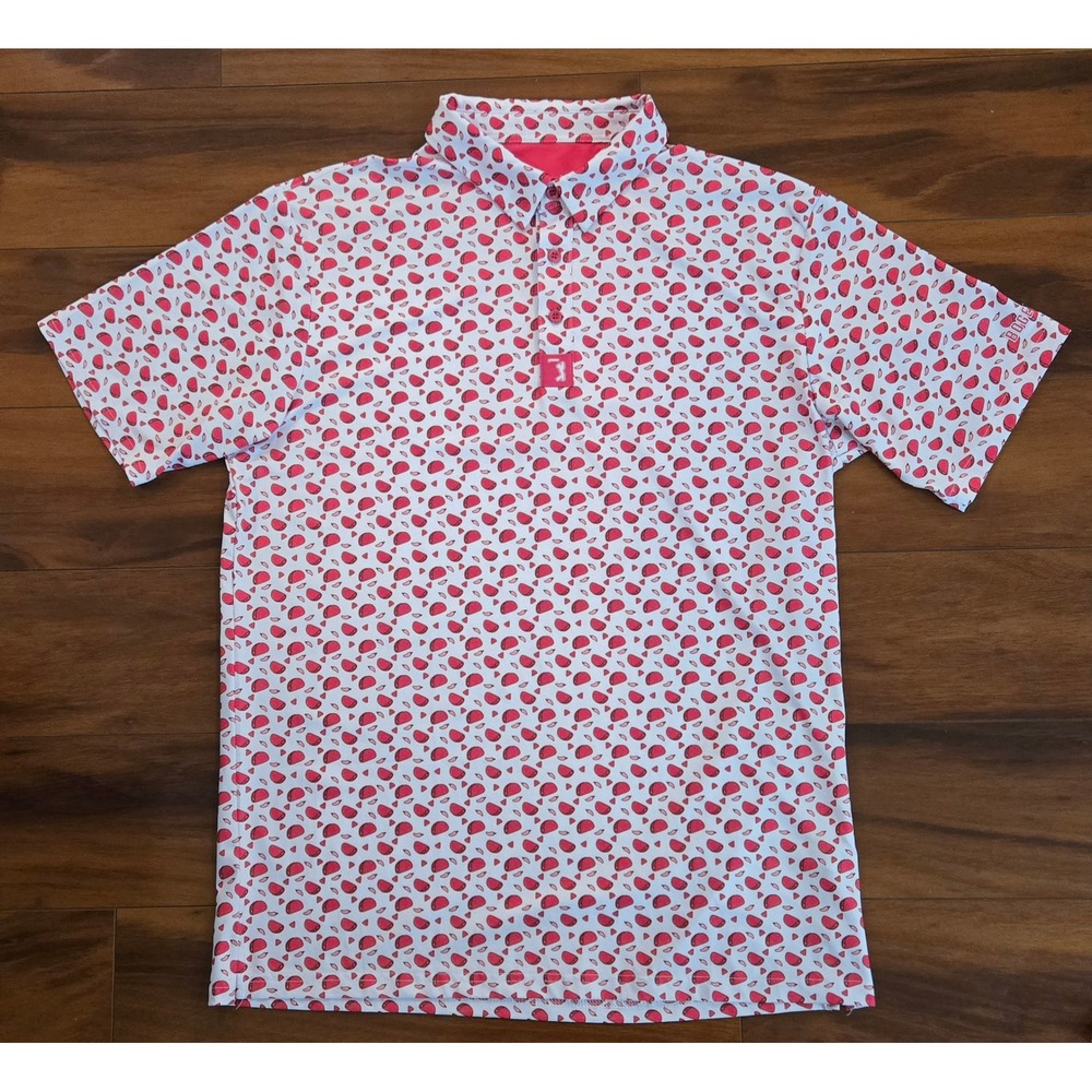 Bogey Bros Mens Large Taco Print Golf Polo Shirt Pink White Short Sleeve L